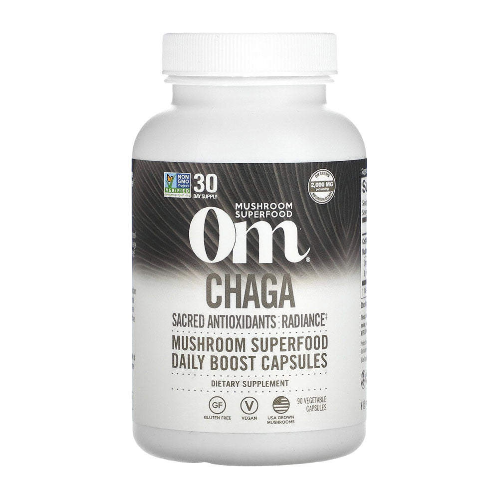 Om Mushroom Superfood Chaga Mushroom Capsules, Sacred Antioxidants, 90 Ea